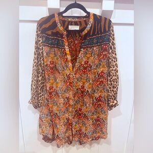 Anthropologie Oversized multi Patterned Blouse size Extra Small tunic button up